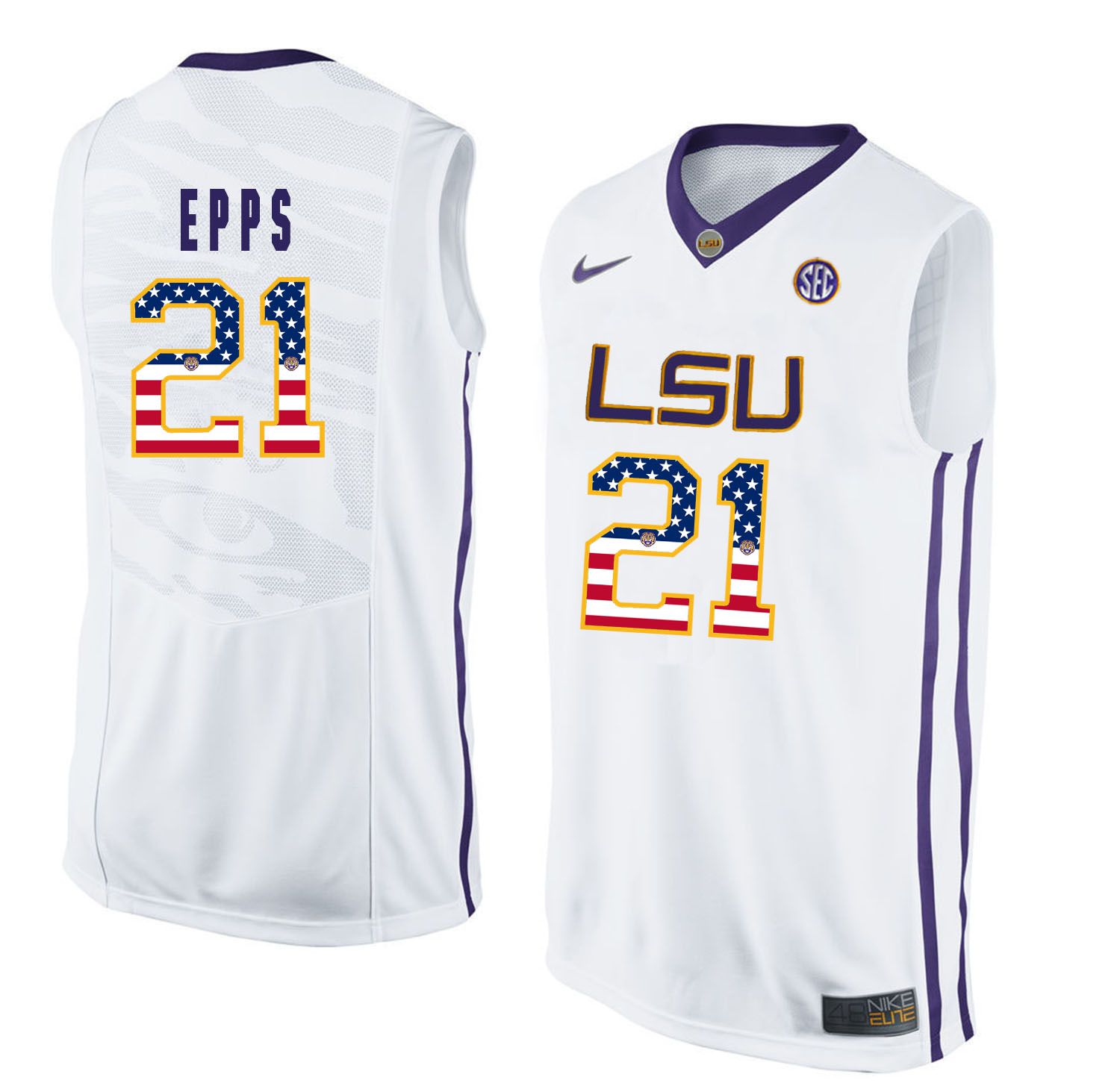 Men LSU Tigers #21 Epps White Flag Customized NCAA Jerseys